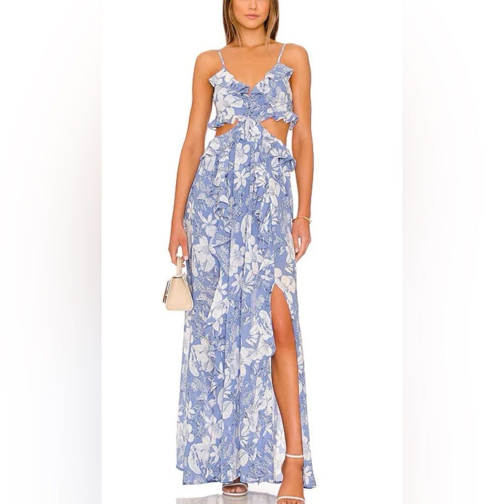 New revolve Palace Maxi Dress in Blue & White Floral Cutout ASTR THE LABEL